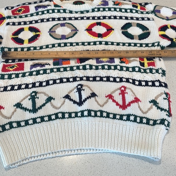 Vintage Rare  Boston Traders Nautical Theme Pattern Pullover White Knit Sweater - Picture 12 of 15